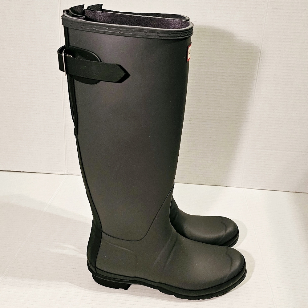 NEW Hunter Original Tall Back Adjustable Matte Luna Black Rain Boots - Picture 3 of 9